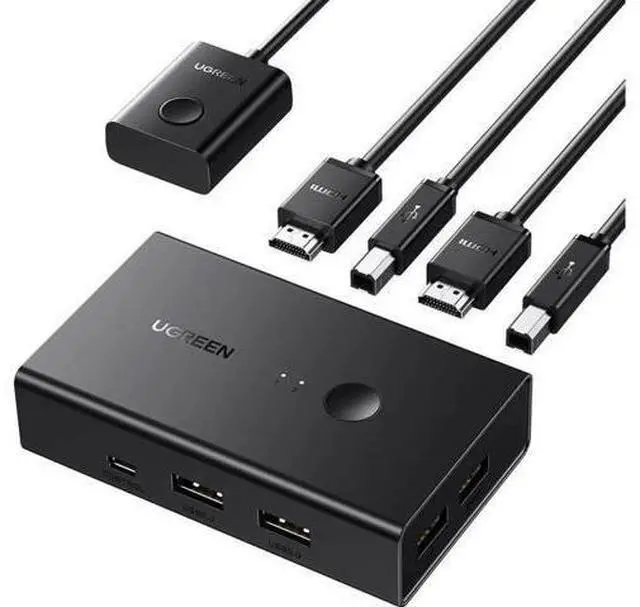 Main image of 2 Port HDMI USB KVM Switch with Desktop Controller, 4K@60Hz 3D HDR KVM Switcher for 2 Computers Share 4K Monitor Keyboard Mouse Printer, Includes 2 USB 2.0 & 2 HDMI 2.0 Cables