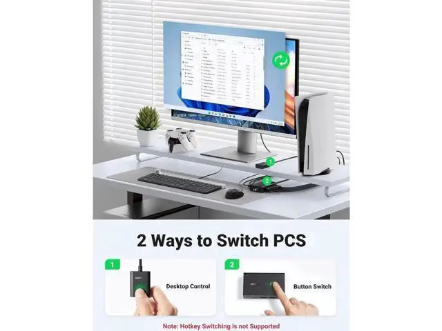Alt view image 3 of 7 - 2 Port HDMI USB KVM Switch with Desktop Controller, 4K@60Hz 3D HDR KVM Switcher for 2 Computers Share 4K Monitor Keyboard Mouse Printer, Includes 2 USB 2.0 & 2 HDMI 2.0 Cables