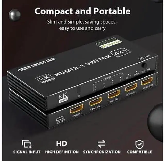 Alt view image 2 of 7 - 8K HDMI Switch 4 in 1 Out, 4 Port HDMI 2.1 Switch Box with IR Remote Control, 48Gbps HDR10 HDCP2.3 DPCP Auto Switching, Compatible with PS5 PS4 Xbox NS HDTV Monitor