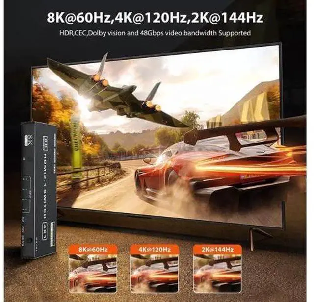 Alt view image 3 of 7 - 8K HDMI Switch 4 in 1 Out, 4 Port HDMI 2.1 Switch Box with IR Remote Control, 48Gbps HDR10 HDCP2.3 DPCP Auto Switching, Compatible with PS5 PS4 Xbox NS HDTV Monitor