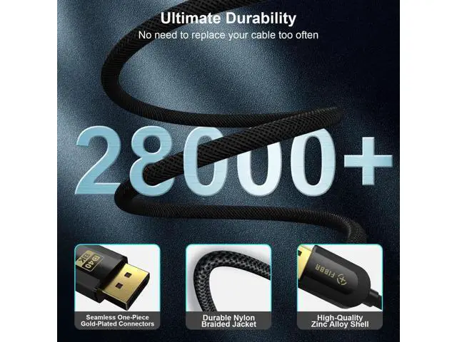 Alt view image 6 of 6 - 6.6ft Fiber Optic DisplayPort 2.1 Cable, VESA Certified DP40 40Gbps Cord, 16K@30Hz 10K@30Hz 8K@60Hz 4K@165Hz HDR HDCP2.2 DSC 1.2a, Compatible with Gaming Monitor PC
