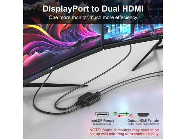 Alt view image 2 of 7 - DisplayPort to Dual HDMI Adapter, 1 In 2 Out MST DP to HDMI Splitter Support 4K@60Hz, Extended Display Hub for Dual Monitors, Compatible with PC Graphics Card Laptop