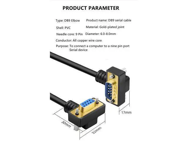 Alt view image 6 of 7 - 15 Meter Down RightAngle DB9 RS232 Serial Cable, GoldPlated Male to Female 9Pin COM Port Extension Cord