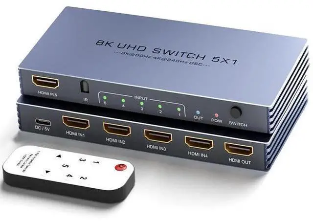 Main image of 5 in 1 Out HDMI 2.1 Switch with Remote, New Upgrade 8K@60Hz 4K@240Hz HDMI Port Expander, Support 3D HDR HDCP2.3, Compatible with PS5 PS4 Xbox Nintendo Switch Roku Apple TV Fire Stick