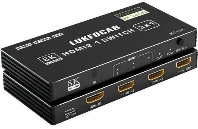 Main image of HDMI 2.1 Switch 3 in 1 Out, 8K@60Hz 4K@120Hz HDMI Switcher with HDCP 2.3 HDR10 CEC Auto Switching, Compatible with PS5 Xbox Series X/S NS PC DVD HDTV