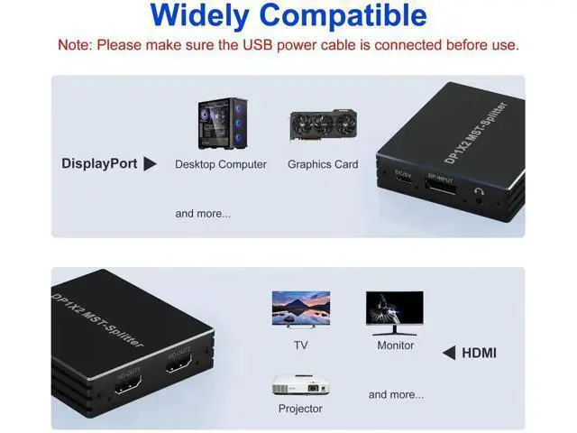Alt view image 5 of 7 - DisplayPort to Dual HDMI Adapter, 1 In 2 Out MST DP to HDMI Splitter Support 4K@60Hz, Extended Display Hub for Dual Monitors, Compatible with PC Graphics Card Laptop
