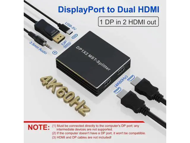 Alt view image 6 of 7 - DisplayPort to Dual HDMI Adapter, 1 In 2 Out MST DP to HDMI Splitter Support 4K@60Hz, Extended Display Hub for Dual Monitors, Compatible with PC Graphics Card Laptop