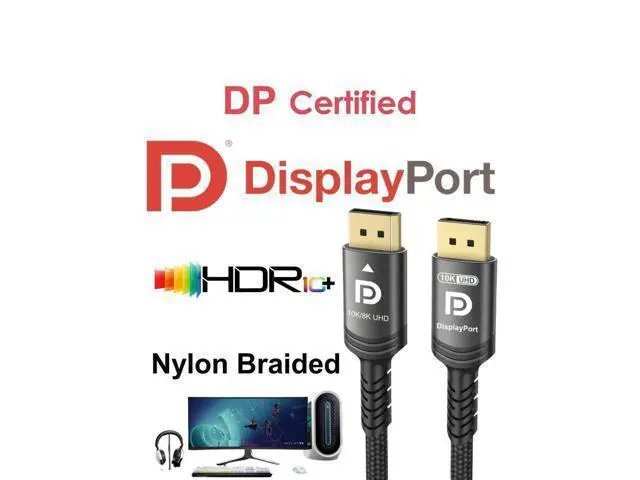 Alt view image 4 of 7 - 50FT Nylon Braided DisplayPort 2.1 Cable 54Gbps UHBR Certified, 10K 8K@120Hz 4K@240Hz HDCP2.3 FreeSync G-Sync High Speed DP Cable for RTX5090 Gaming Monitor PC Projector