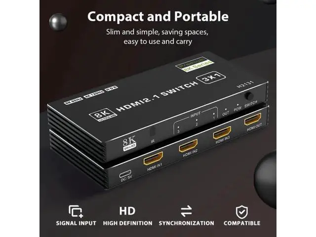 Alt view image 4 of 7 - HDMI 2.1 Switch 3 in 1 Out, 8K@60Hz 4K@120Hz HDMI Switcher with HDCP 2.3 HDR10 CEC Auto Switching, Compatible with PS5 Xbox Series X/S NS PC DVD HDTV