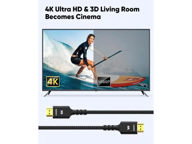 Alt view image 3 of 6 - 50FT/15M 4K HDMI 2.0 Braided Cable, 18Gbps High Speed Cord, Supports 1080P HDR 3D HDCP 2.2 ARC, Compatible with PS3 PS4 PS5 Roku TV HDTV Blu-ray Player