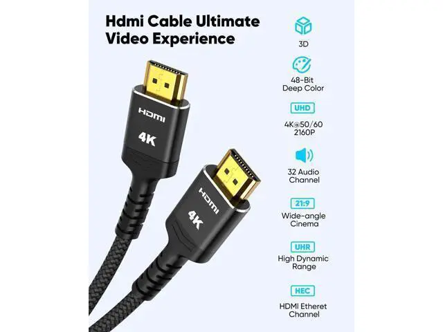 Alt view image 4 of 6 - 50FT/15M 4K HDMI 2.0 Braided Cable, 18Gbps High Speed Cord, Supports 1080P HDR 3D HDCP 2.2 ARC, Compatible with PS3 PS4 PS5 Roku TV HDTV Blu-ray Player