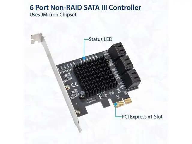 Alt view image 2 of 5 - 6 Port SATA III PCIe 3.0 x1 Non-RAID Expansion Card, JMB575 JMB582 Chipset, Low Profile Bracket SY-PEX40166