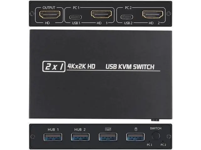 Alt view image 3 of 6 - 2 Port HDMI-Compatible KVM Switch, 4K USB 2.0 KVM Switch Splitter for 2 PC Sharing Keyboard Mouse Printer, Plug and Play Video Display Switcher