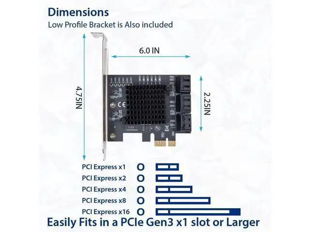Alt view image 4 of 5 - 6 Port SATA III PCIe 3.0 x1 Non-RAID Expansion Card, JMB575 JMB582 Chipset, Low Profile Bracket SY-PEX40166