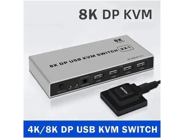 Alt view image 5 of 6 - 2-Port Dual DP 1.4 KVM Switch, 8K@60Hz 4K@144Hz USB KVM Switch for 2 Computers Share 1 Monitor, Plug & Play, Supports Keyboard Mouse, Ultra HD Display Switcher for Laptop/PC/Gaming Console