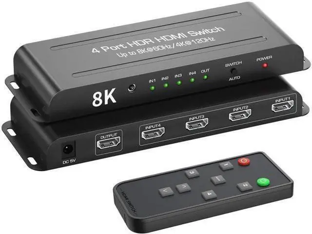 Main image of 4 in 1 Out 8K HDMI 2.1 Switch with IR Remote, 4 Port HDMI Switcher Selector Support 8K@60Hz 4K@120Hz Auto Switch HDCP 2.3 HDR10+ VRR CEC, Compatible with Xbox PS5 Fire Stick Projector