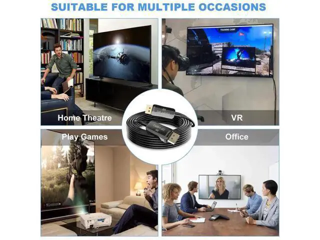 Alt view image 2 of 6 - 10m Optical Fiber DisplayPort 1.4 Cable, HBR3 Hight Speed 32.4Gbps Slim Flexible DP to DP Cord, 8K@60Hz 4K@144Hz Fiber DP Cable for Ultra HD Video Transmission