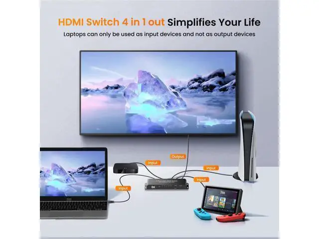 Alt view image 5 of 7 - 4 in 1 Out 8K HDMI 2.1 Switch with IR Remote, 4 Port HDMI Switcher Selector Support 8K@60Hz 4K@120Hz Auto Switch HDCP 2.3 HDR10+ VRR CEC, Compatible with Xbox PS5 Fire Stick Projector