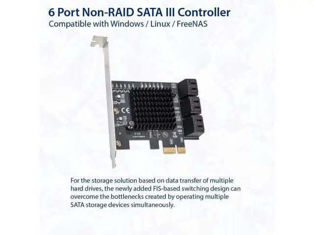 Alt view image 5 of 5 - 6 Port SATA III PCIe 3.0 x1 Non-RAID Expansion Card, JMB575 JMB582 Chipset, Low Profile Bracket SY-PEX40166