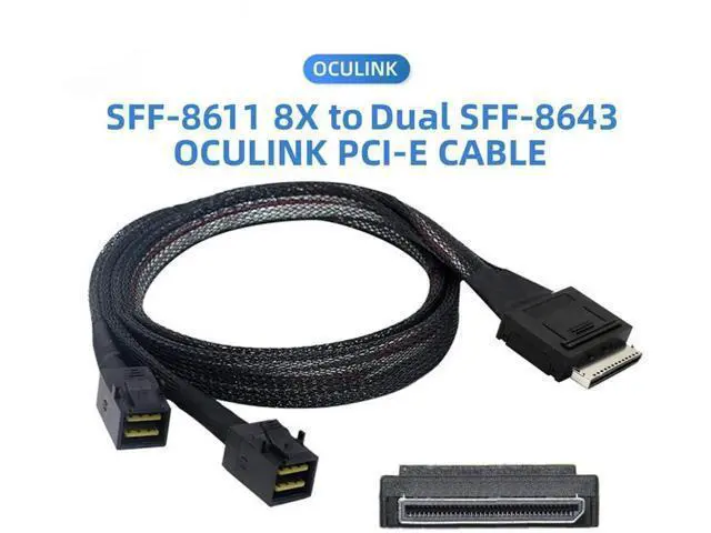 Alt view image 6 of 7 - 50cm OCuLink SFF-8611 8X to Dual SFF-8643 HD 4X Active Data Cable, PCIe Express Lane Splitter Cable for NVMe SSD Server Storage RAID System