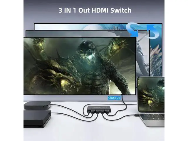 Alt view image 5 of 7 - HDMI 2.1 Switch 3 in 1 Out, 8K@60Hz 48Gbps HDMI Switcher Splitter, Supports 4K@120Hz HDCP 2.3 VRR ALLM Dolby Vision Atmos, Compatible with PS5 Xbox TV DVD Player