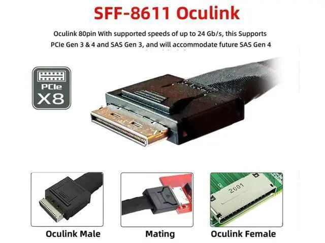 Alt view image 6 of 7 - 50cm OCuLink SFF-8611 8X to Dual SFF-8611 4X PCIe Active Breakout Cable