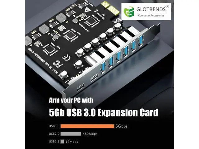 Alt view image 5 of 7 - U6A2C 8-Port PCIe USB 3.0 Expansion Card, 2 Type-C + 6 Type-A 5Gbps Desktop PCI Express Card, Compatible with Intel AMD ARM Platform, Support Windows Linux Not Mac OS