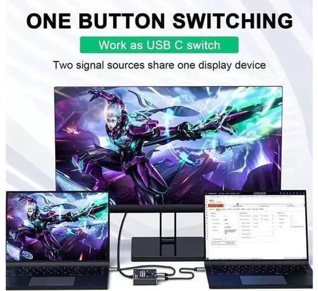 Alt view image 4 of 7 - Bi-Directional USB C KVM Switch 2 Computers, USB Type C Switcher Support 8K@60Hz 4K@120Hz Video, 10Gbps Data Transfer & 100W Fast Charging, Compatible with Thunderbolt Devices Black