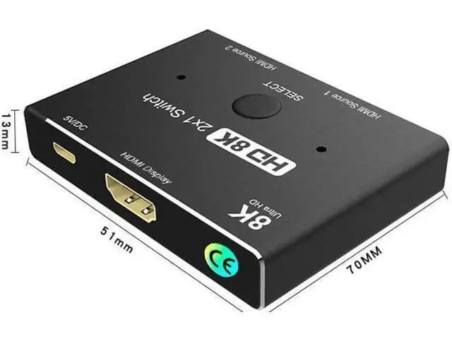 Alt view image 2 of 7 - HDMI 2.1 2x1 Switch, Ultra HD 8K@60Hz 4K@120Hz Switcher, 2 HDMI Sources to 1 Display Port Adapter