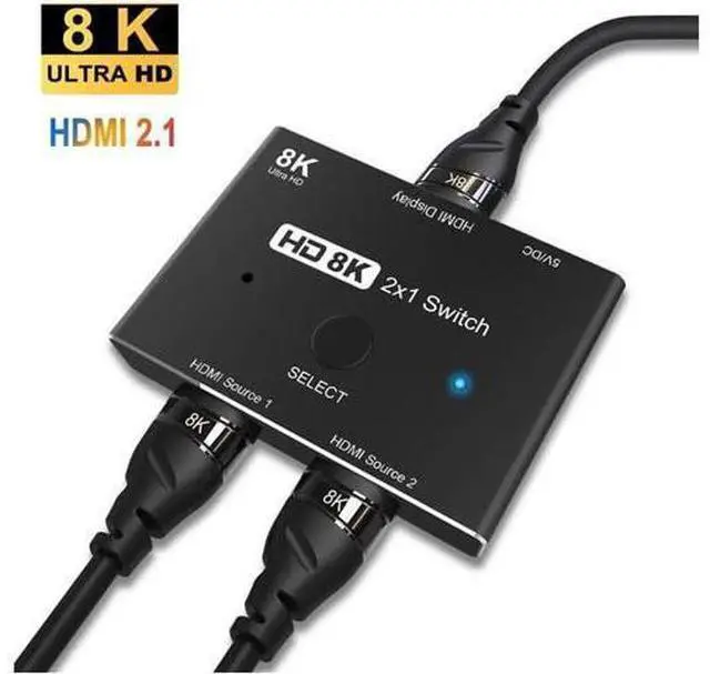 Main image of HDMI 2.1 2x1 Switch, Ultra HD 8K@60Hz 4K@120Hz Switcher, 2 HDMI Sources to 1 Display Port Adapter