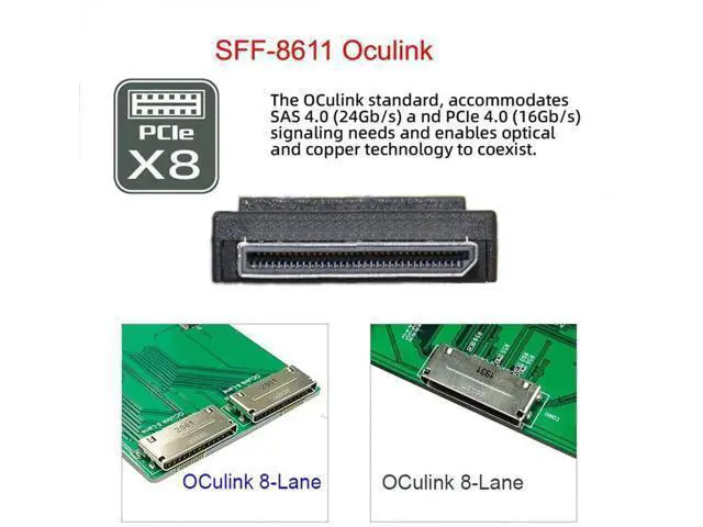 Alt view image 3 of 7 - 50cm OCuLink SFF-8611 8X to Dual SFF-8643 HD 4X Active Data Cable, PCIe Express Lane Splitter Cable for NVMe SSD Server Storage RAID System