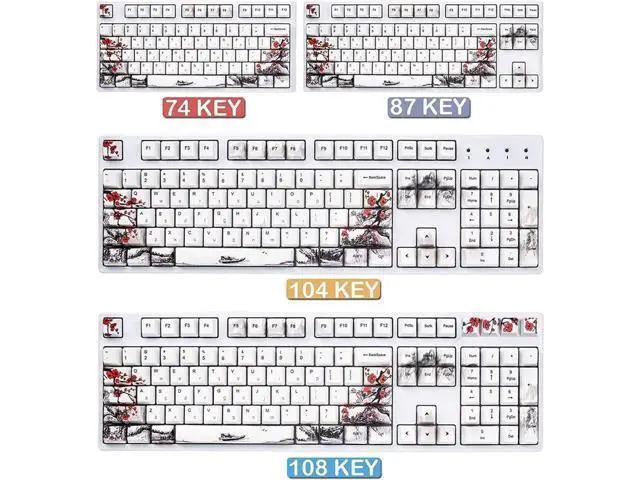 Alt view image 4 of 6 - 110 Keys Plum Blossom Japanese Style PBT Keycaps Set, OEM Profile Custom Keycaps with Keycap Puller, Compatible with Cherry MX 61/71/87/104 Full Size 60% Mechanical Keyboard