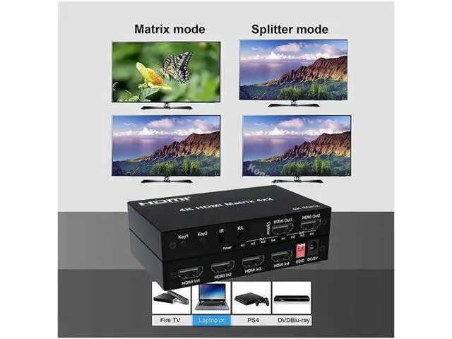 Alt view image 5 of 6 - 4K HDMI True Matrix Switcher 4x2 2x4 2x2, 2 In 4 Out HDMI Matrix Switch Splitter with Optical R/L Audio Extractor, Support Dolby & HDCP 2.2