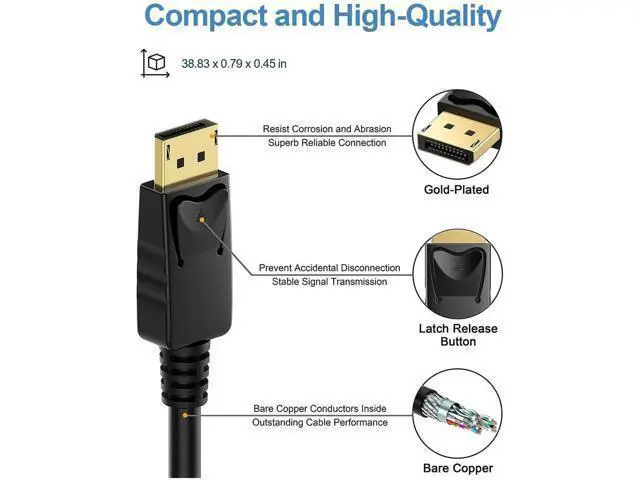 Alt view image 2 of 7 - 4K DisplayPort to DisplayPort Cable, 10 Feet, Gold-Plated High Speed Display Port 1.2 Cable (4K@60Hz, 2K@144Hz) DP Cable Compatible with Computer, Desktop, Laptop, PC, Monitor, Projector 5 Pack