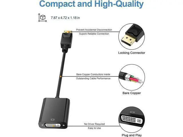 Alt view image 6 of 7 - DisplayPort (DP) to DVI Adapter, Gold-Plated Display Port to DVI-D Adapter (Male to Female) Compatible with Computer, Desktop, Laptop, PC, Monitor, Projector, HDTV - Black 5 Pack