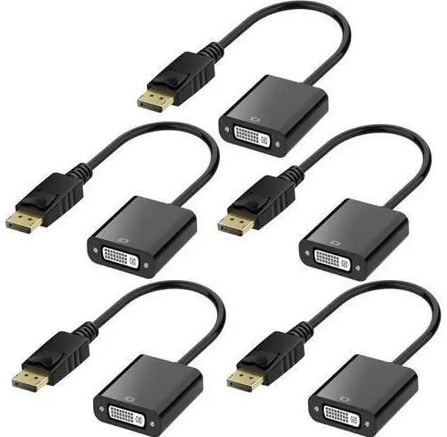 Main image of DisplayPort (DP) to DVI Adapter, Gold-Plated Display Port to DVI-D Adapter (Male to Female) Compatible with Computer, Desktop, Laptop, PC, Monitor, Projector, HDTV - Black 5 Pack