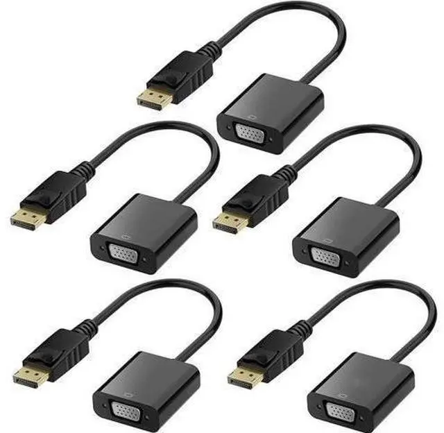 Main image of DisplayPort (DP) to VGA Adapter, Gold-Plated Display Port to VGA Adapter (Male to Female) Compatible with Computer, Desktop, Laptop, PC, Monitor, Projector, HDTV - Black 5 Pack