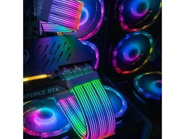 Alt view image 6 of 7 - 3X8 Pin ARGB GPU Power Extension Cable, 5V 3Pin Sync RGB Strimmer Sleeved PC Graphics Card PSU Extension Cord for ATX Chassis Gaming Mod