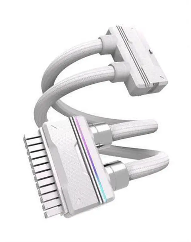 Main image of 24 Pin ATX Motherboard Power Extension Cable, 90 Degree Right Angle 5V ARGB Sync PCIe Mainboard Power Cord, Carbon Fiber Braided ATX 24Pin Extension Wire for Gaming PC Case Modding white