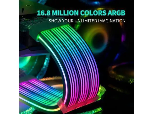 Alt view image 2 of 7 - White 5V 3Pin ARGB 3PCS 8Pin 6+2 PCIe GPU Power Extension Cable Four-Sided RGB Lighting Cord for Gaming PC Modding