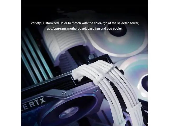 Alt view image 3 of 7 - White Sleeved PSU Extension Cable Kit, 30cm ATX 24Pin / 4+4Pin EPS / 8-Pin & 6-Pin PCIe Modded Power Cables with White Connectors & Cable Combs for White Theme PC Build