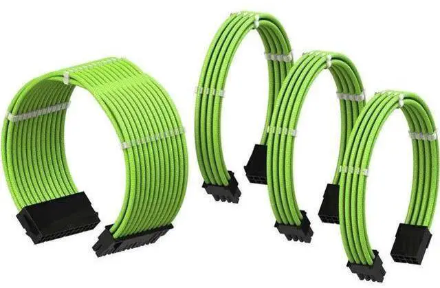 Main image of PSU Cable Extension Sleeved Custom Mod GPU PC Power Supply Braided with Comb Kit, 24P(20+4), 8P(4+4) CPU, 2x8P(6+2) GPU, 30cm 300mm Green