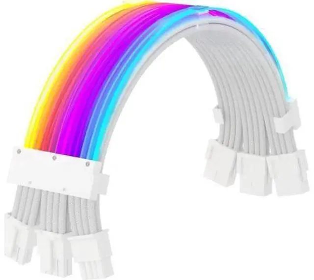 Main image of Full White ARGB GPU Power Extension Cable, 3×8(6+2) Pin Strimmer RGB PSU Cable, 5V 3Pin Sync Custom White PC Chassis Lighting Extension Cord with White Connectors
