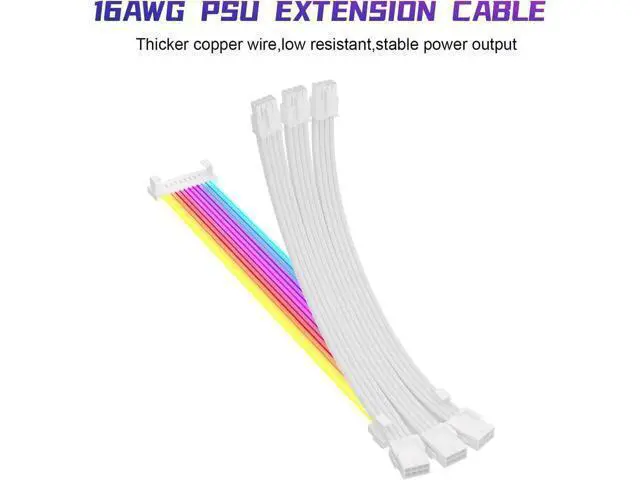 Alt view image 2 of 7 - Full White ARGB GPU Power Extension Cable, 3×8(6+2) Pin Strimmer RGB PSU Cable, 5V 3Pin Sync Custom White PC Chassis Lighting Extension Cord with White Connectors