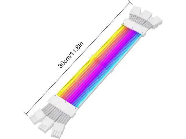 Alt view image 4 of 7 - Full White ARGB GPU Power Extension Cable, 3×8(6+2) Pin Strimmer RGB PSU Cable, 5V 3Pin Sync Custom White PC Chassis Lighting Extension Cord with White Connectors