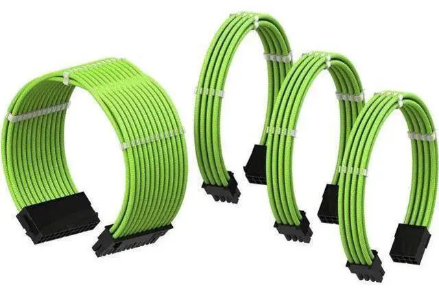 Main image of 30cm Green Braided PSU Extension Cable Kit, Custom Sleeved Mod Power Cables with Cable Combs, 24Pin(20+4) ATX / 4+4 EPS CPU / 2×6+2 PCIe GPU Cables for Themed PC Building