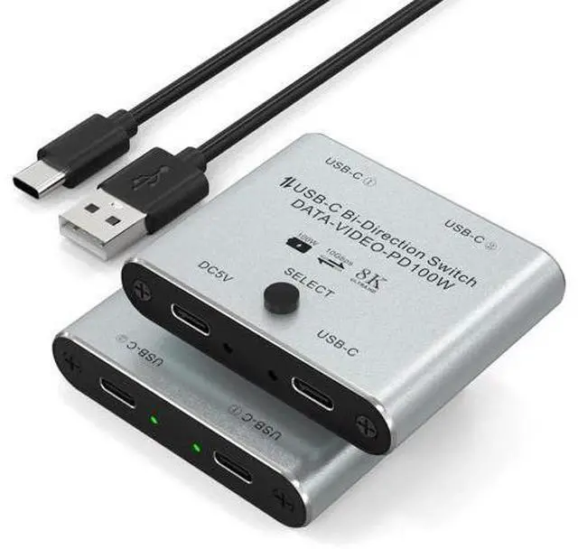 Main image of Bi-Directional USB-C KVM Switch for 2 Computers, 8K@60Hz 4K@144Hz USB-C Switcher Splitter with 100W PD Charging, 10Gbps Data Transfer, Includes Power Cable