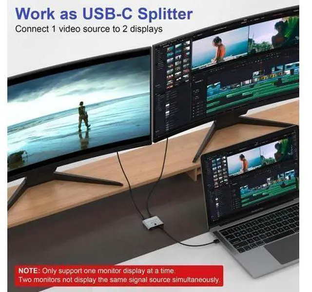 Alt view image 6 of 7 - Bi-Directional USB-C KVM Switch for 2 Computers, 8K@60Hz 4K@144Hz USB-C Switcher Splitter with 100W PD Charging, 10Gbps Data Transfer, Includes Power Cable