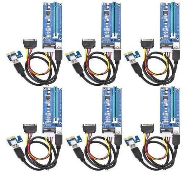 Main image of 6 Pack PCI-E 16x to 1x Powered GPU Riser, 60cm USB 3.0 Extension Riser Adapter with 4 Pin Molex to SATA Power Cable for Ethereum ETH Mining Rig