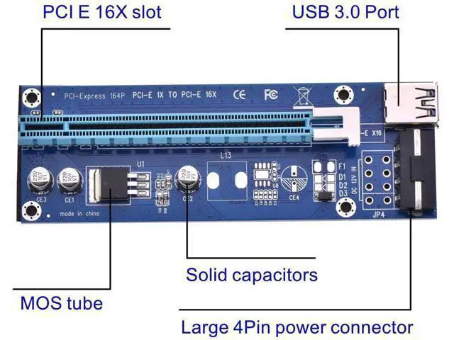 Alt view image 3 of 5 - 6 Pack PCI-E 16x to 1x Powered GPU Riser, 60cm USB 3.0 Extension Riser Adapter with 4 Pin Molex to SATA Power Cable for Ethereum ETH Mining Rig